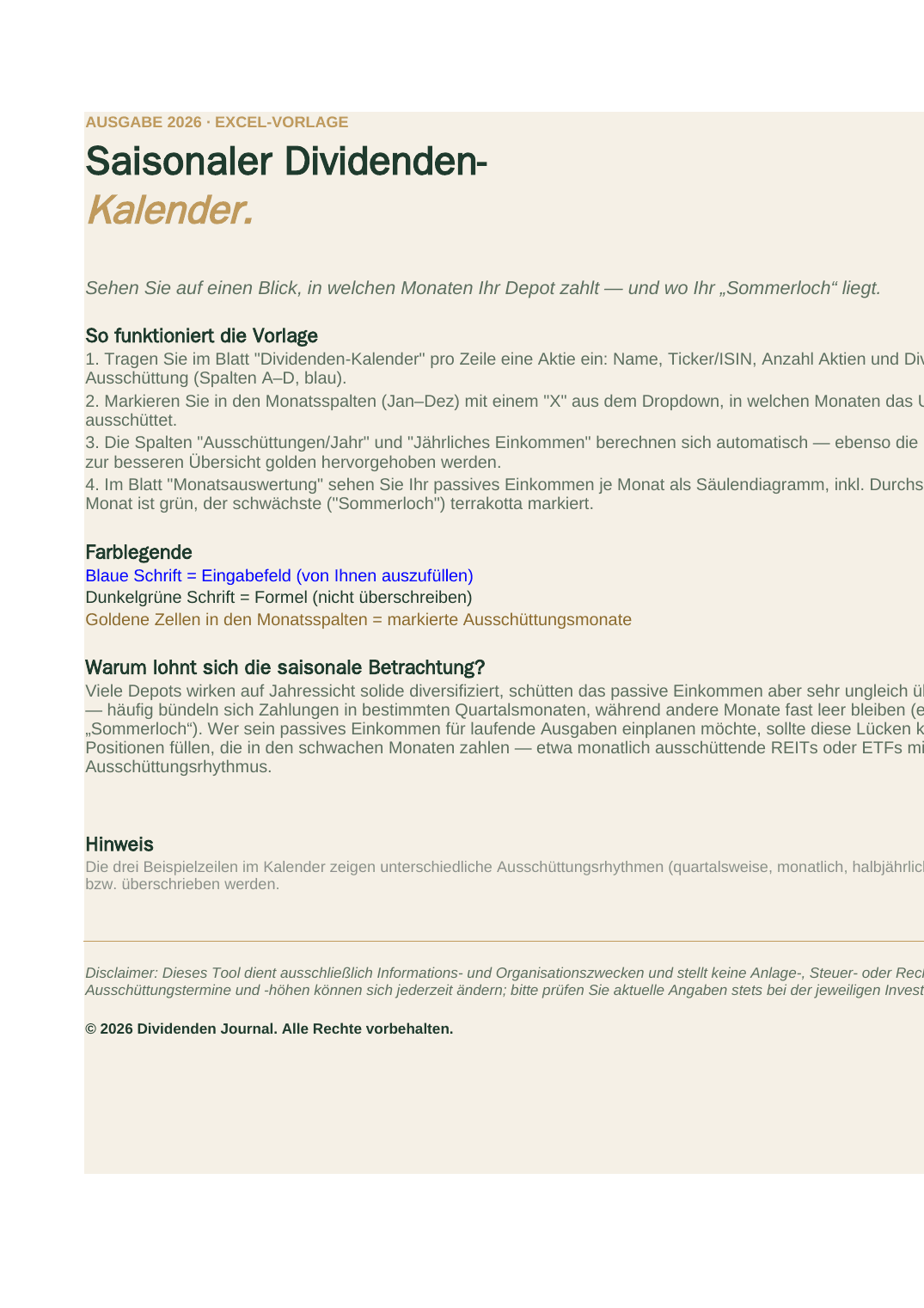 Vorschau von Saisonaler Dividenden-Kalender